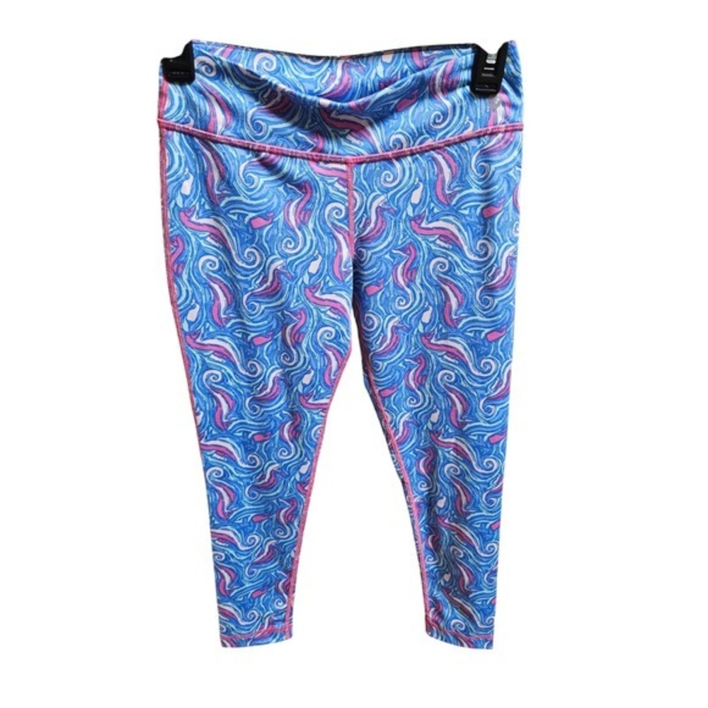 Vineyard Vines Girl's Medium Performance Cropped Leggings Blue Pink